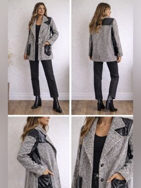 English Rose Studded Moto Gray Black Faux Leather Coat M/L Edgy